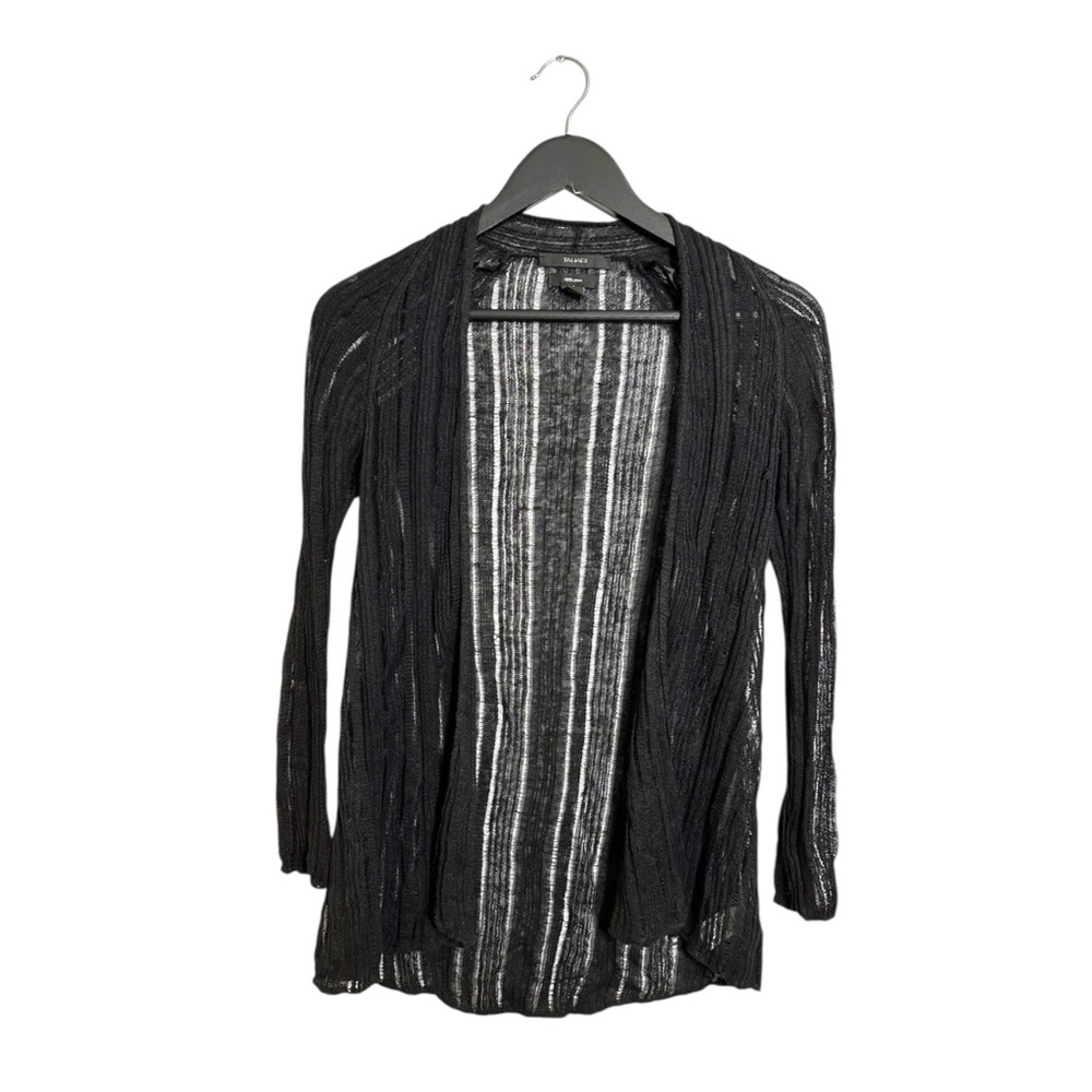 Tahari 100% Linen Black Open Front Lightweight Sheer Cardigan Size XS Resortwear